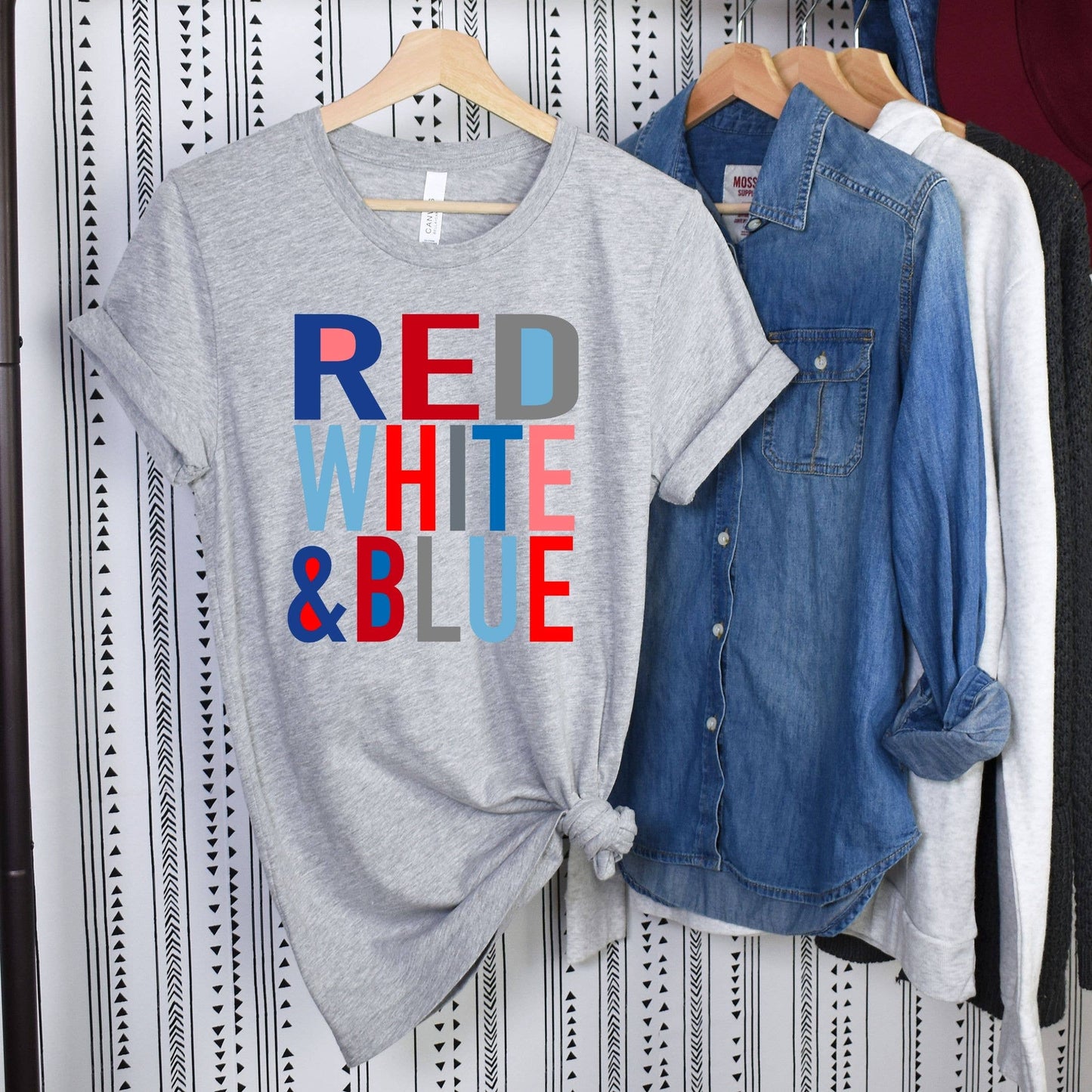 Red White & Blue Tee on Gray