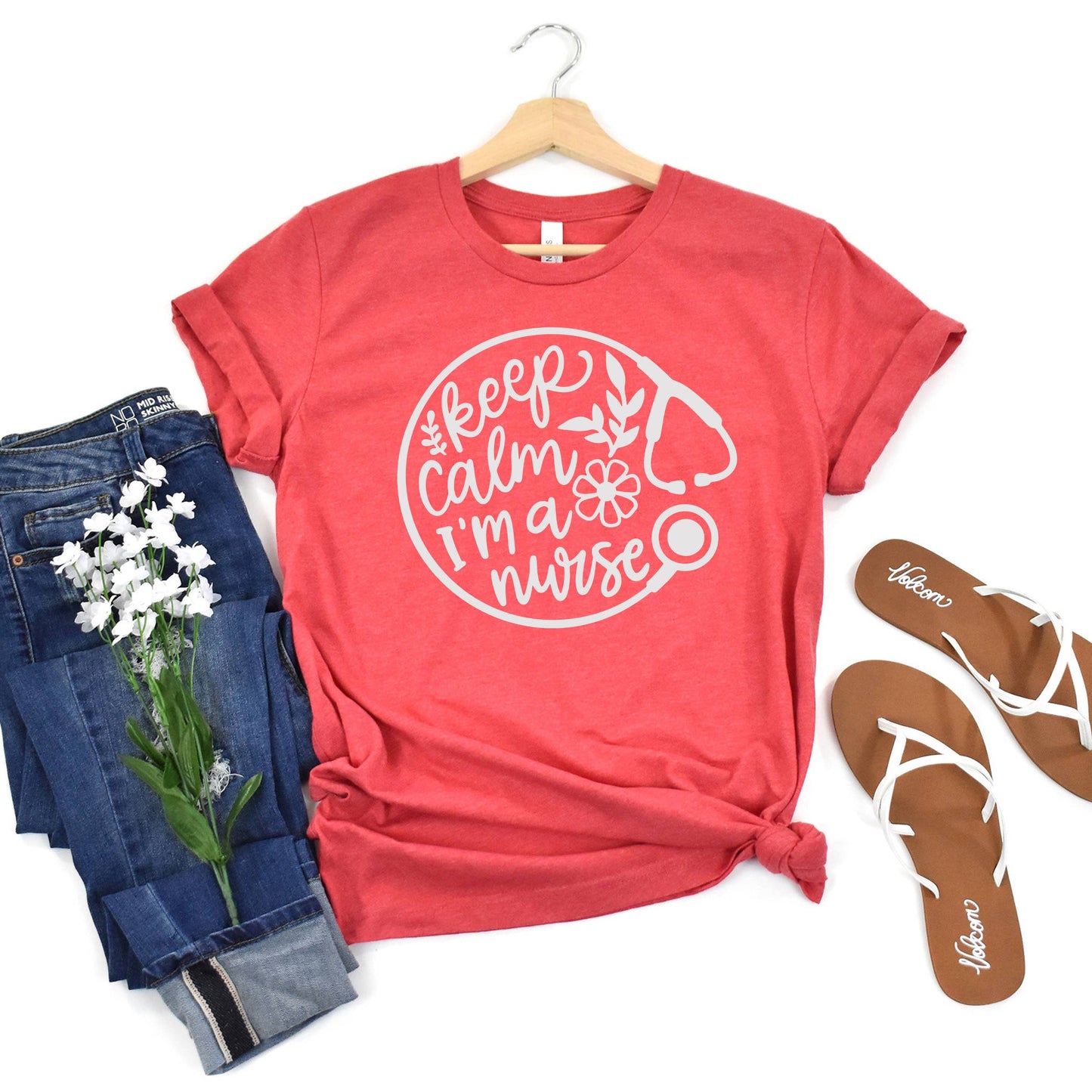 Keep Calm I'm a Nurse Red Tee White Ink