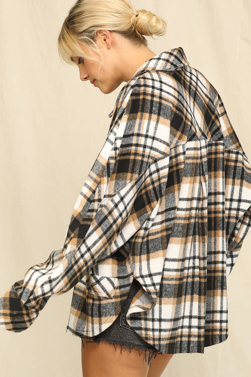 Plaid Print And Button-Front Closure Top