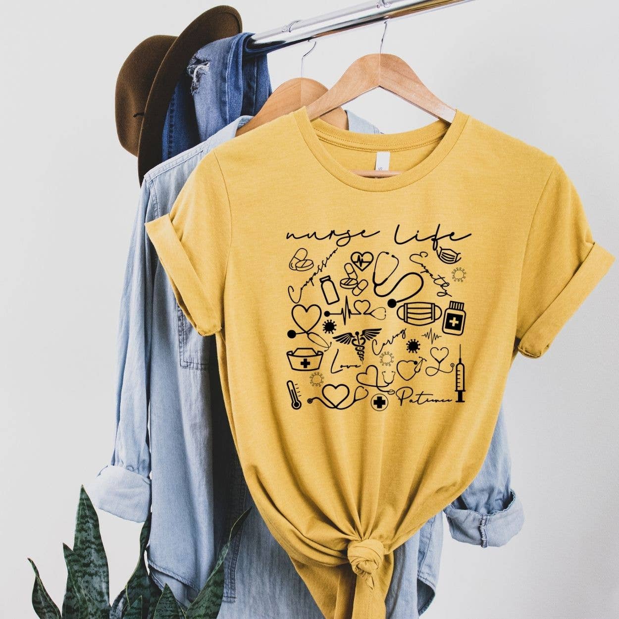 Nurse Life Mustard Tee Black Ink