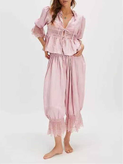 Boho vintage Victoria ancient ways tie front lace blouse