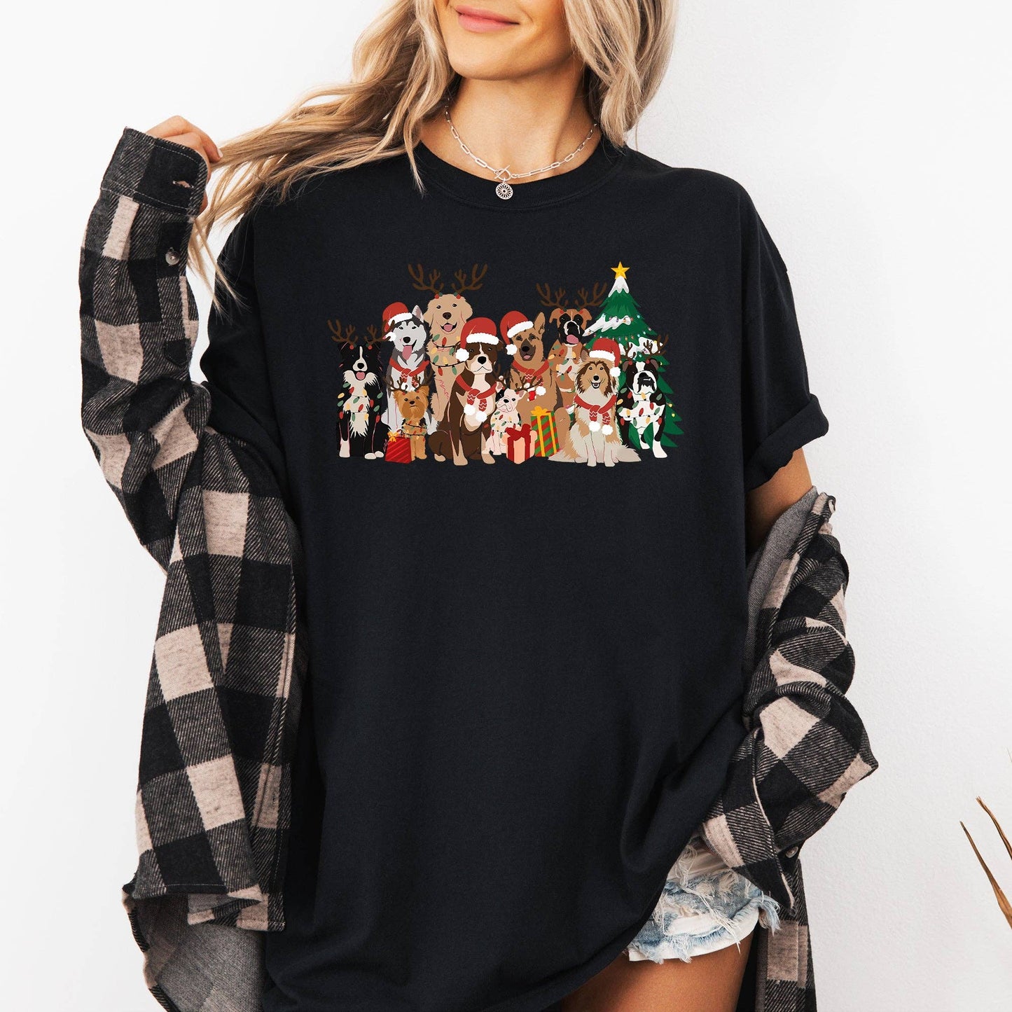 Christmas Dogs, Antlers, Reindeer, Santa, Dog Lover Tshirt