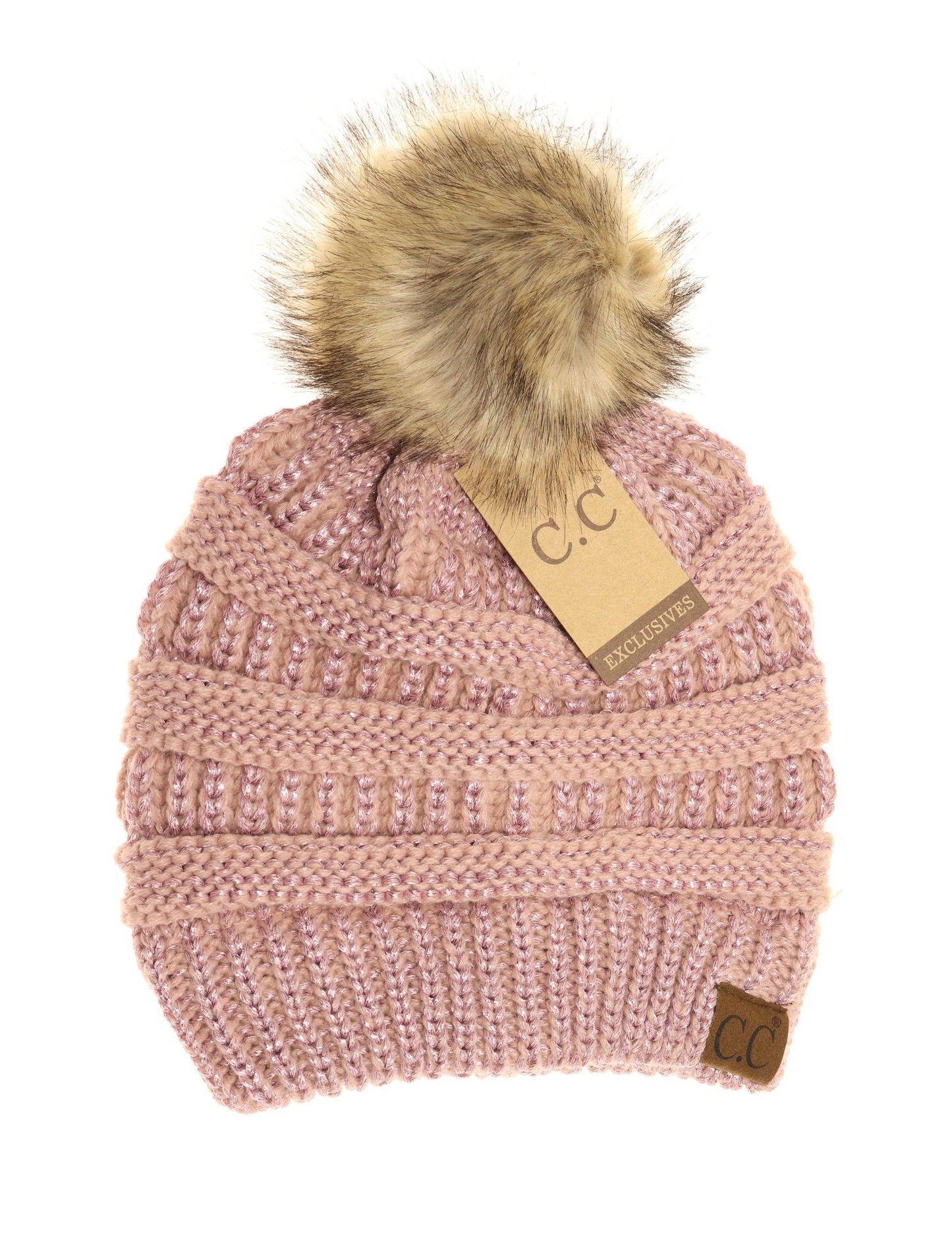 Metallic Fur Pom CC Beanie HAT43MET