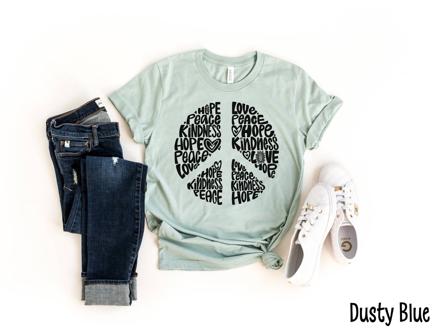 Peace Sign Word Art Dusty Blue Tee
