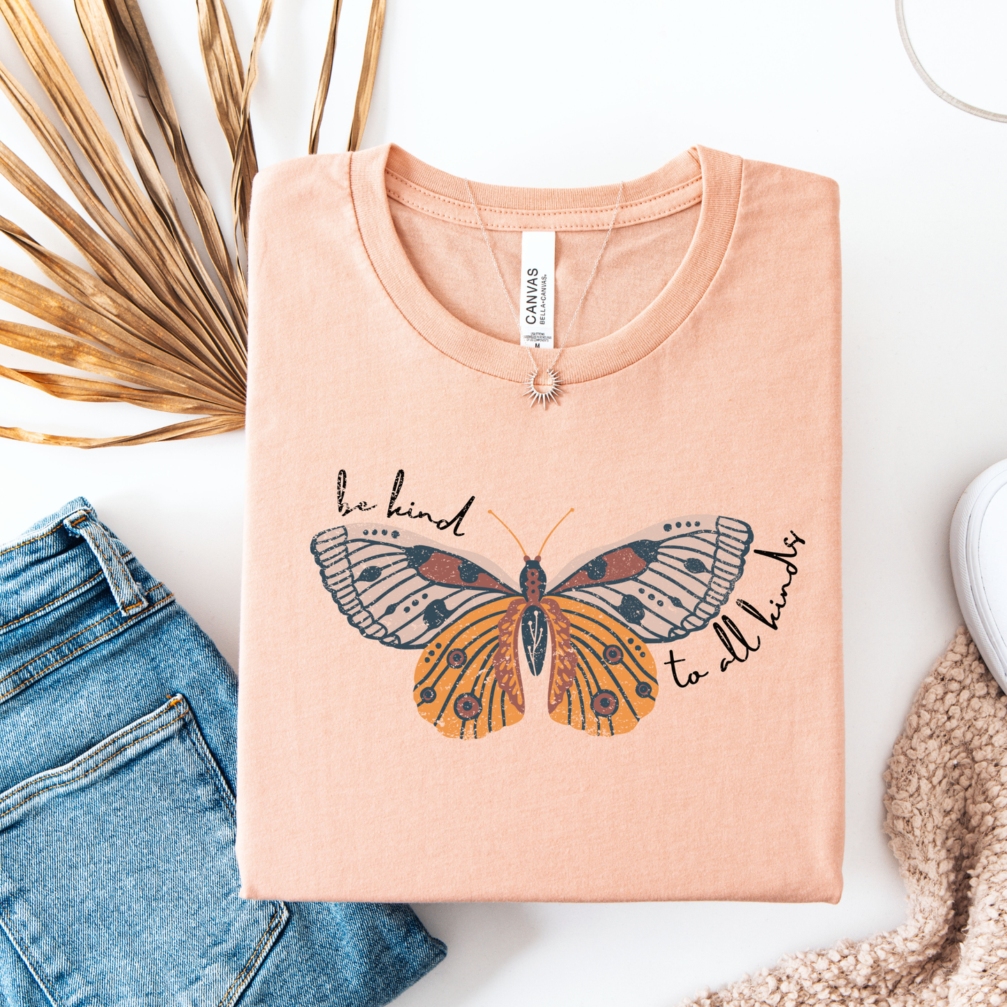 Be Kind Butterfly Graphic Tee: Light Beige