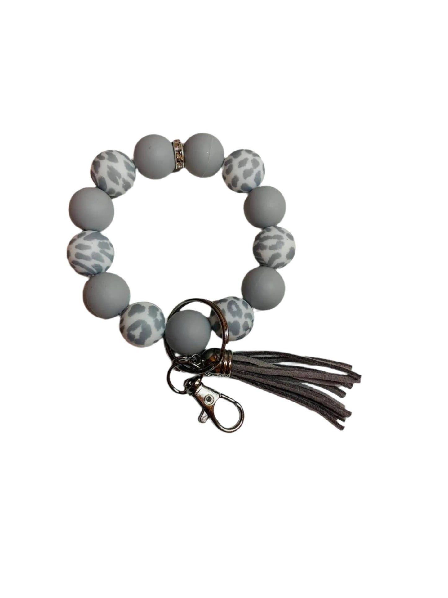 Grey Leopard Wristlet Keychain