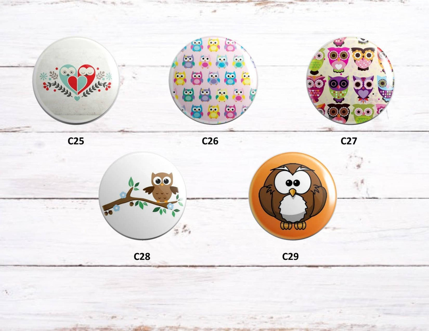 Exchangeable Badge Button Owls