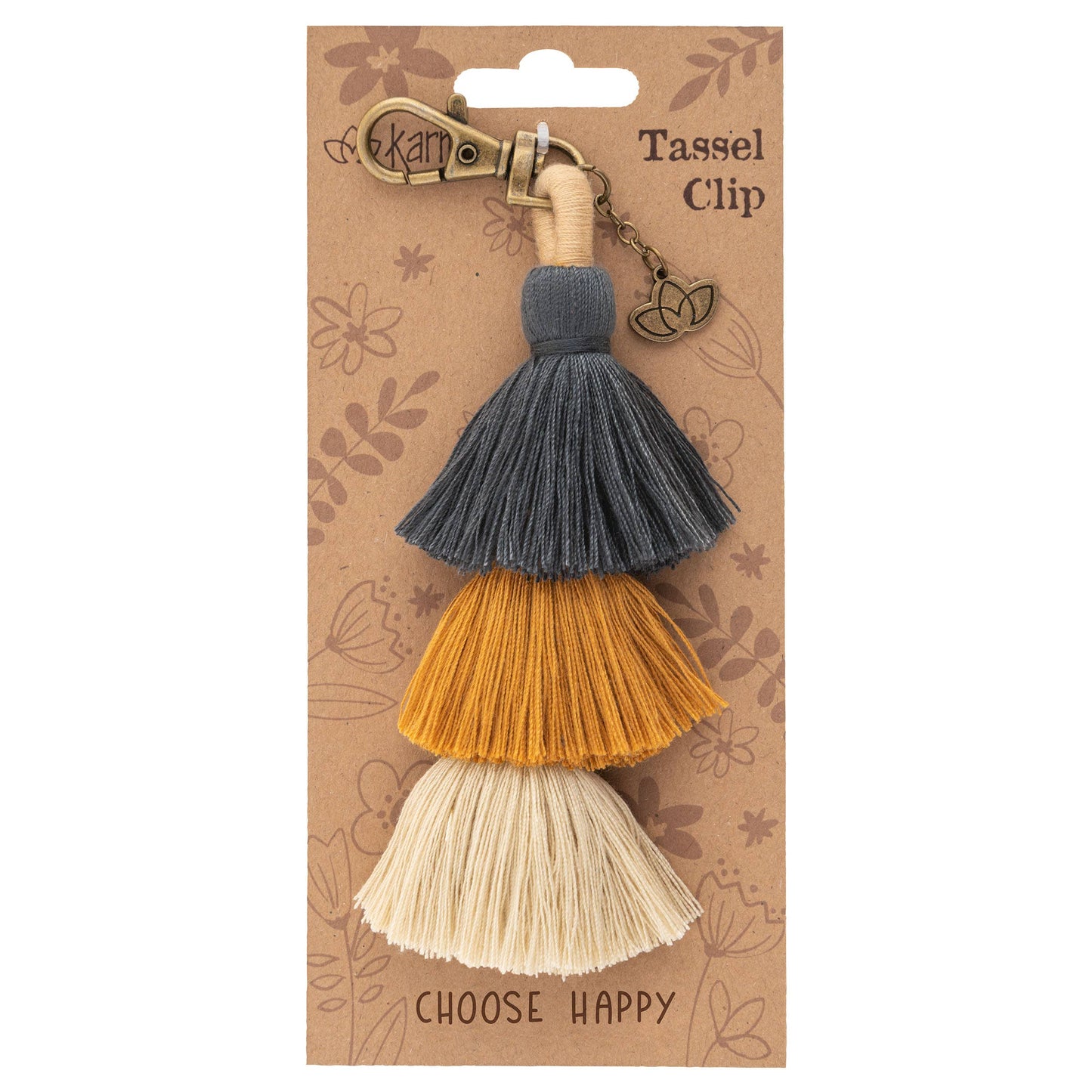 Tassel Clip Keychain: Choose Happy - Mustard