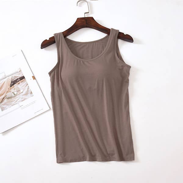 Skin-friendly soft round neck built-in bra tank top