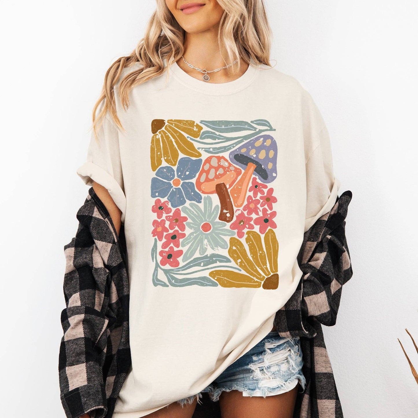 Retro Flowers, Mushrooms, Floral Comfort Colors T-Shirt