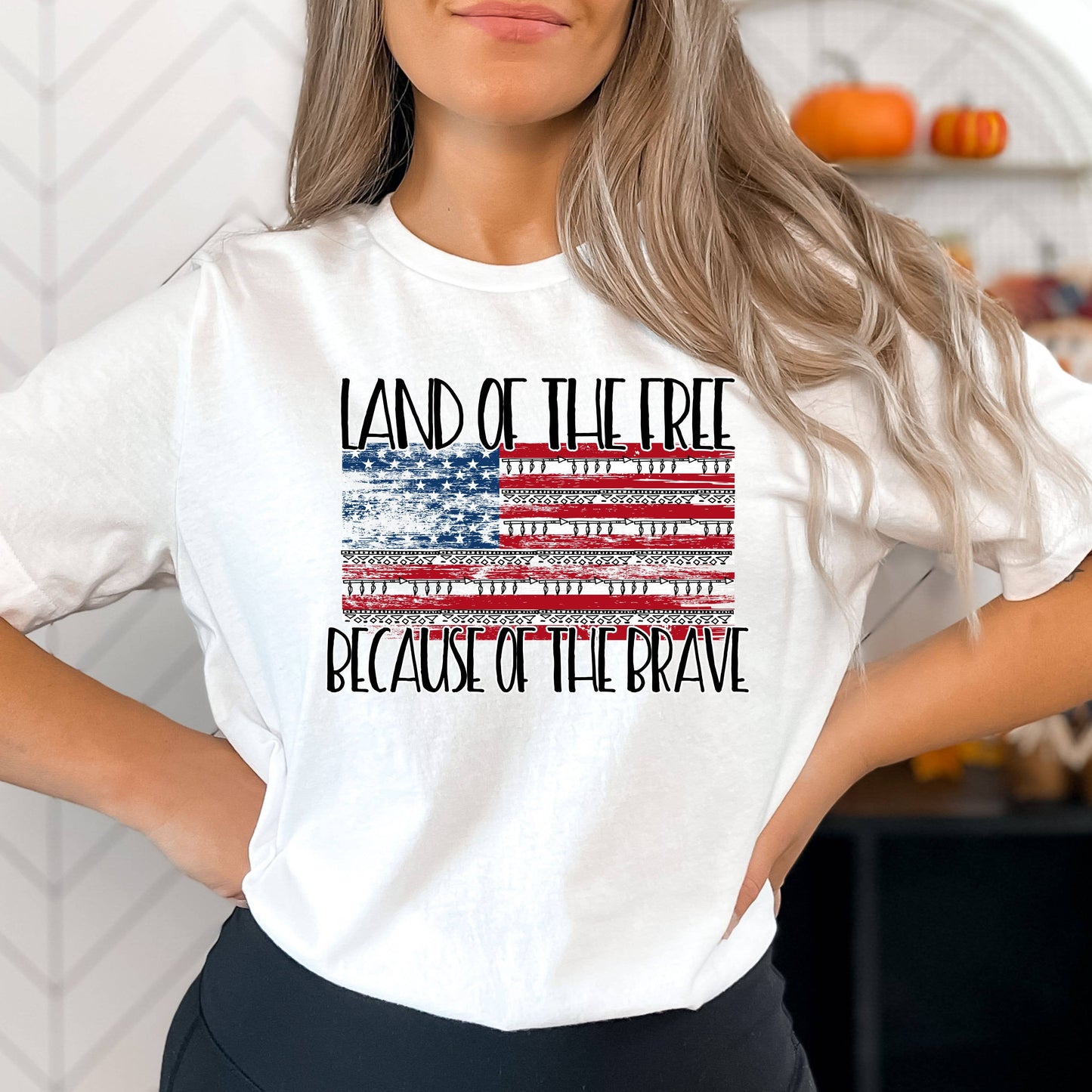 Land of the Free Because of the Brave Flag White Tee