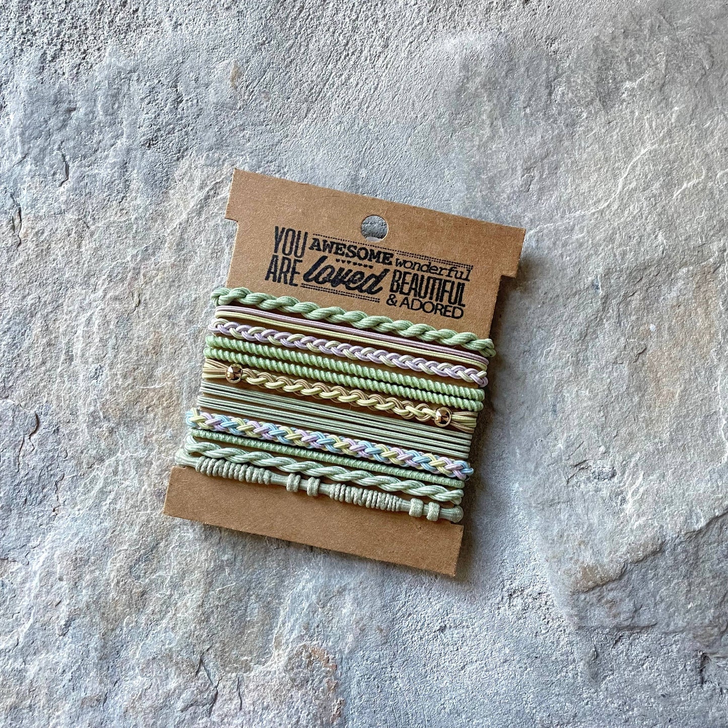 Boho Hair Ties on Kraft Card | Mint Pastels
