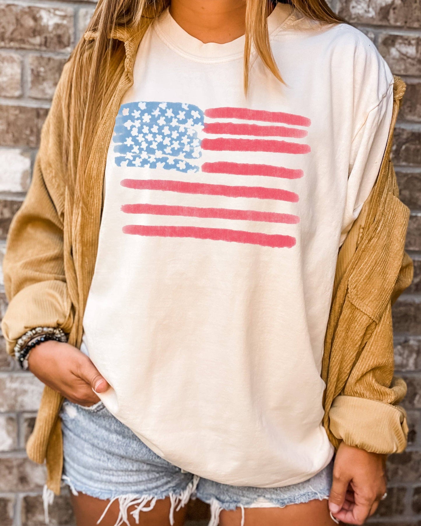 Retro America Shirt, American Flag Patriotic 4th of July: White