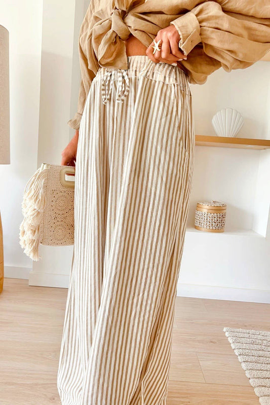 Boho Chic Stripe Print Wide Leg Drawstring Pants