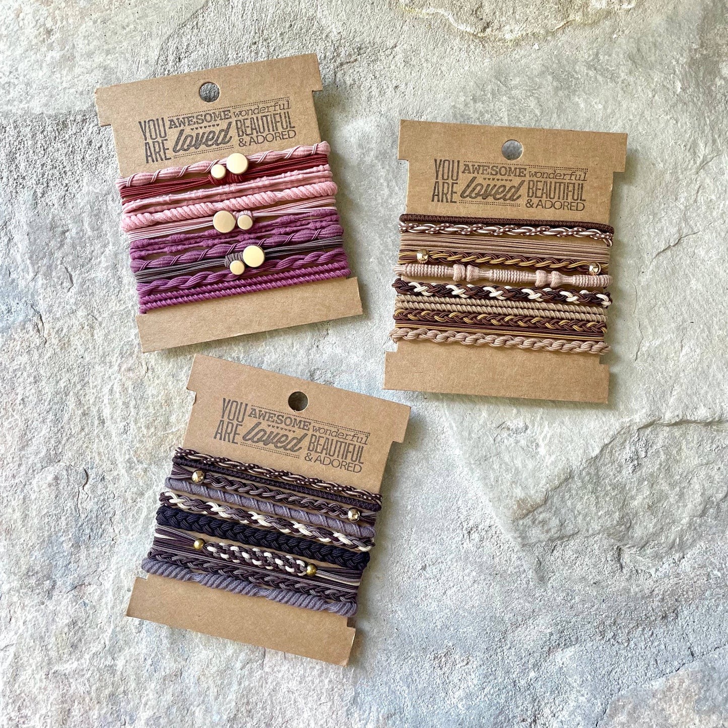Boho Hair Ties on Kraft Card | Pink & Gray