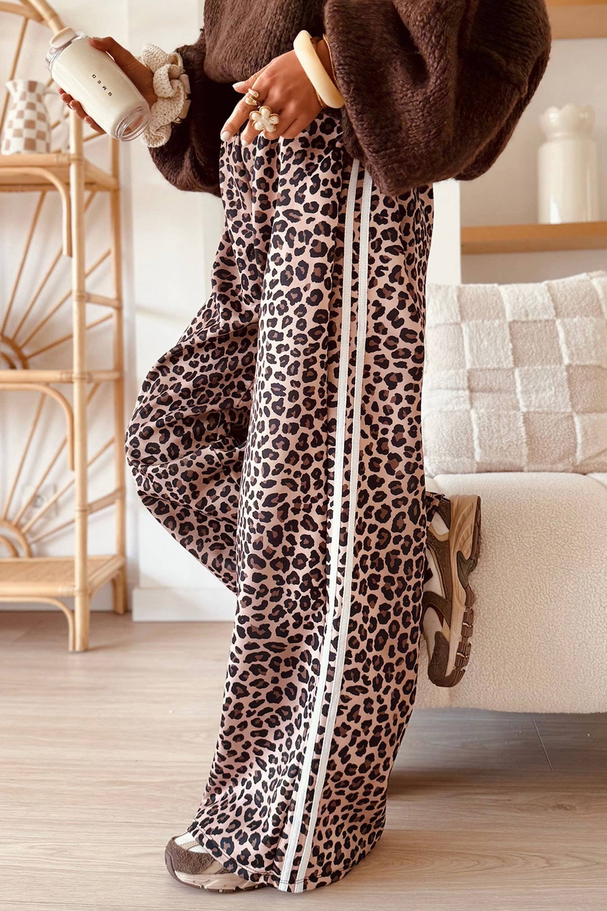 Leopard Print High Waist Wide Leg Pants