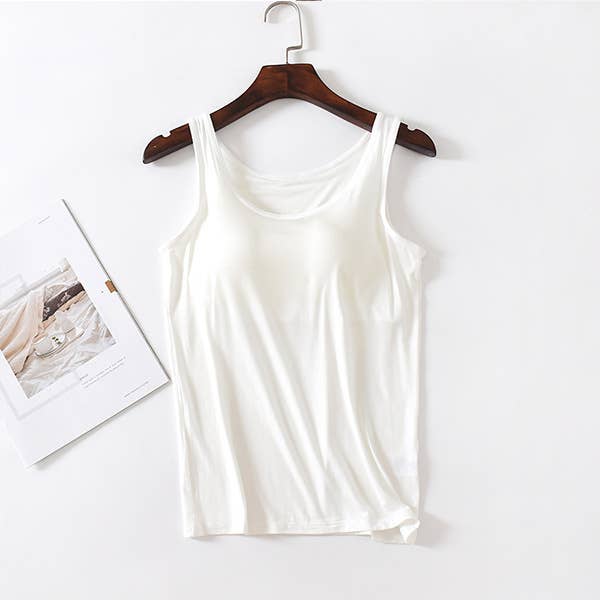 Skin-friendly soft round neck built-in bra tank top