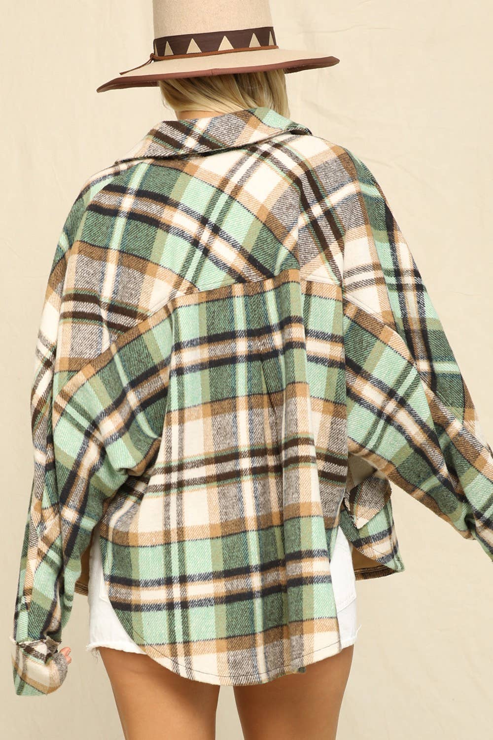 Plaid Print And Button-Front Closure Top