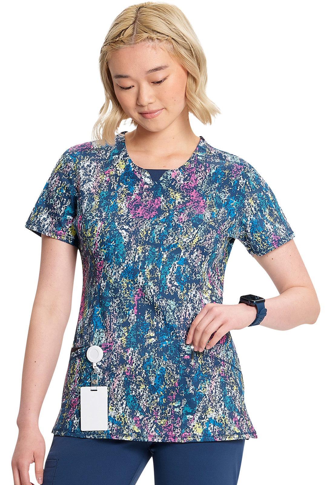 Infinity Print- Round Print Colorful Distress Top