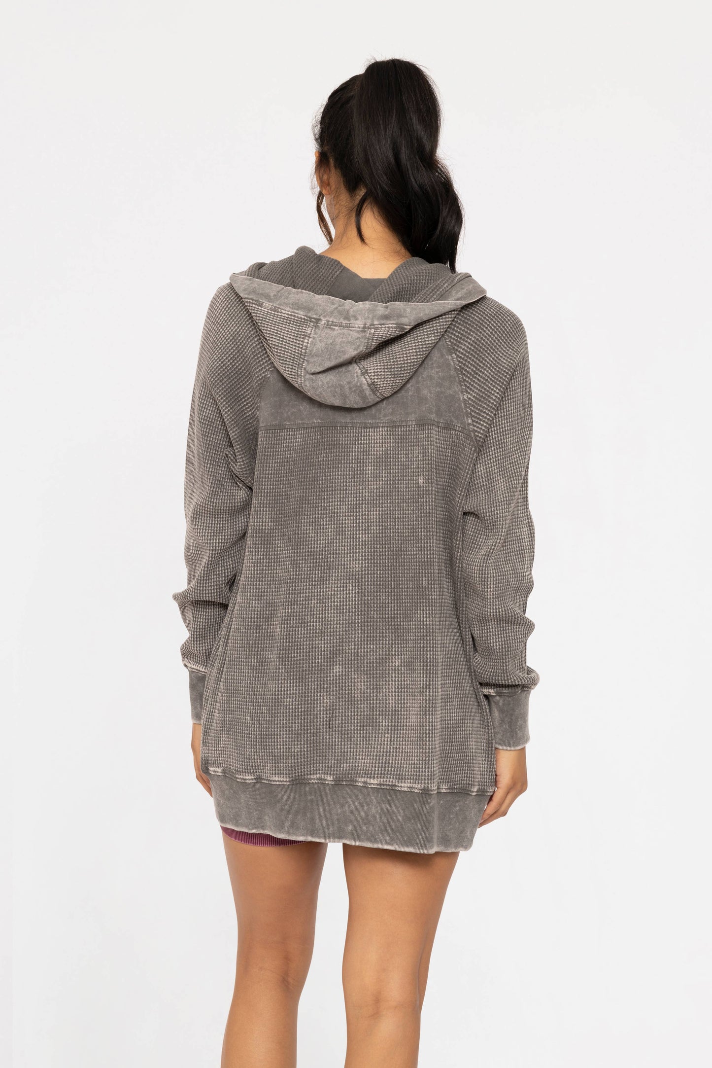 Oversized Mineral-Washed Zip-Up Hooded Jacket: URBAN CHIC