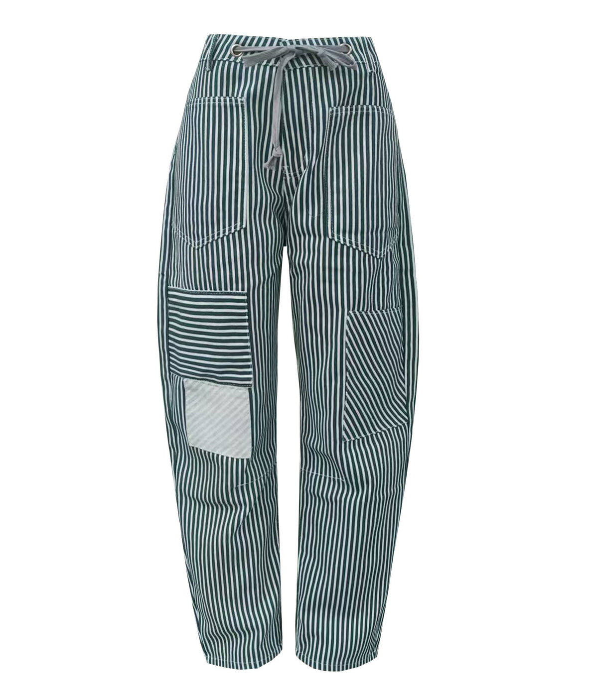 Fashion Mid-Rise Casual Striped Drawstring Wide-Leg Pants