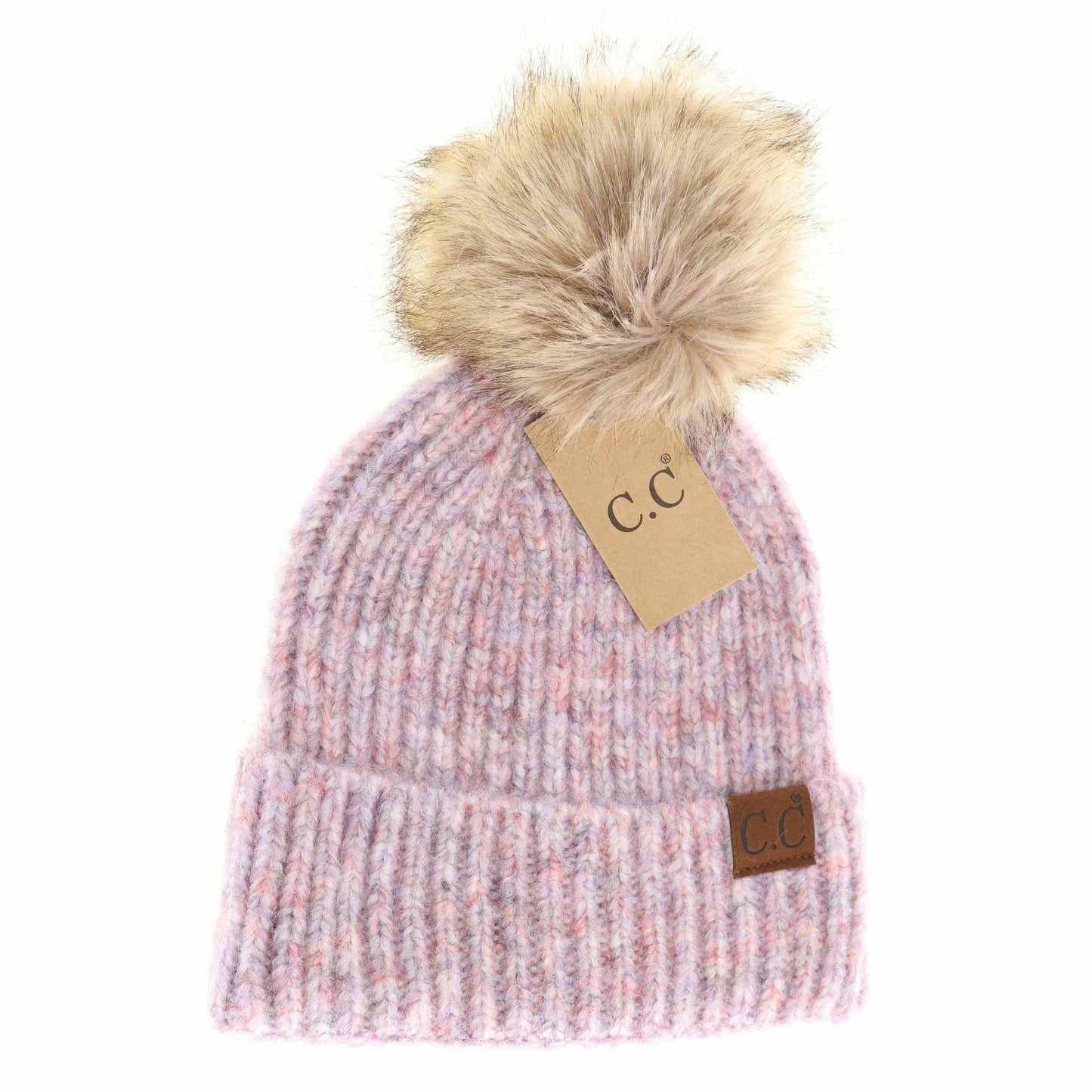 Soft Ribbed Fur Pom C.C Beanie HAT2074