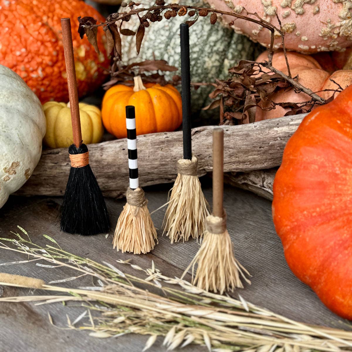 9" Black Wash Wood Halloween Broom