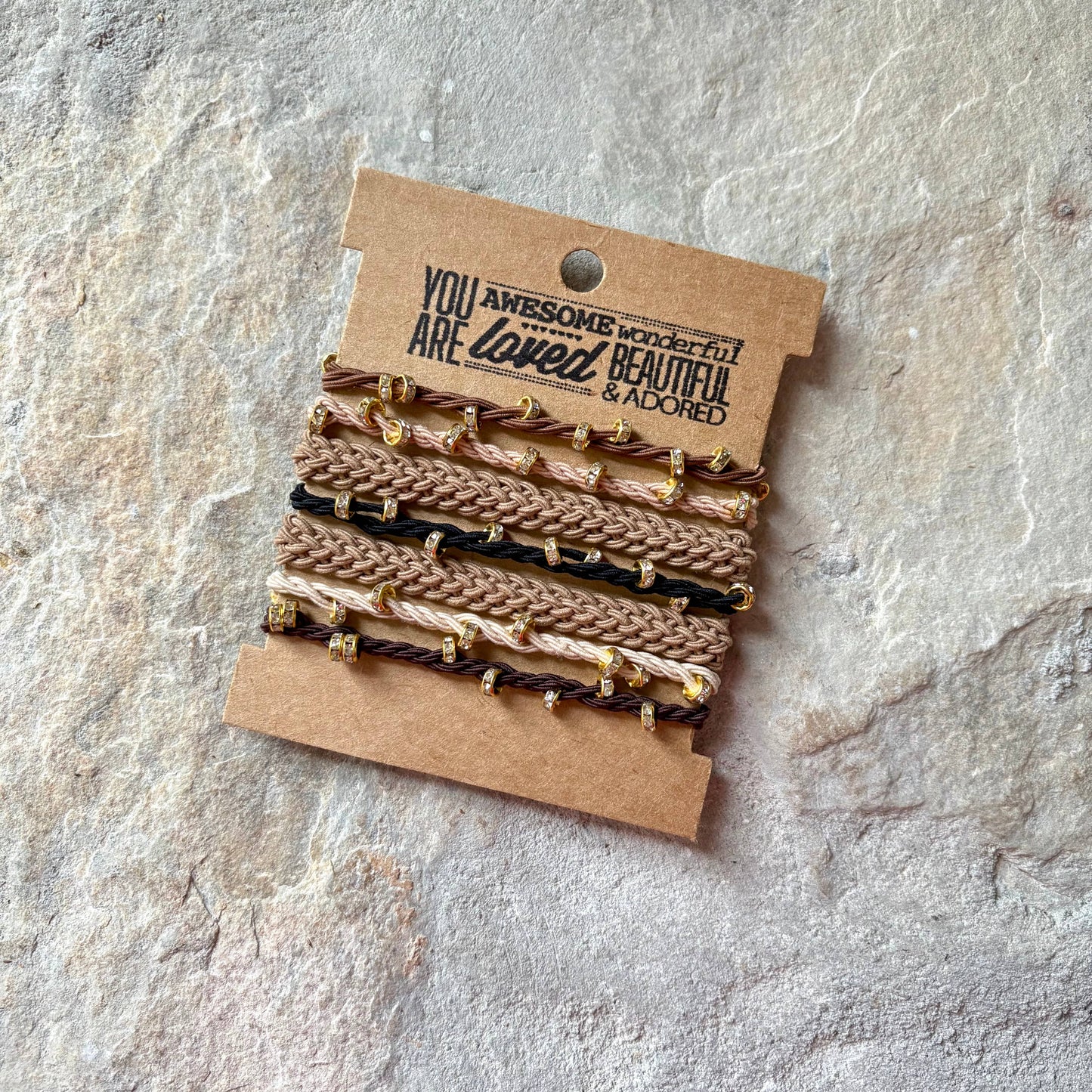 Charm Hair Ties on Kraft Card | Brown Variety
