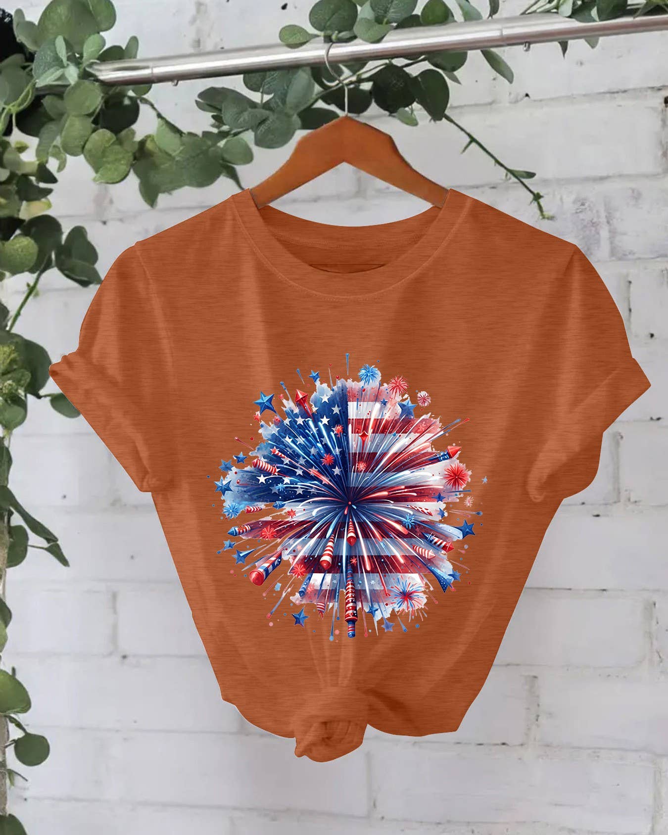 Stylish 4th of July Fireworks Print Short Sleeve T-Shirt