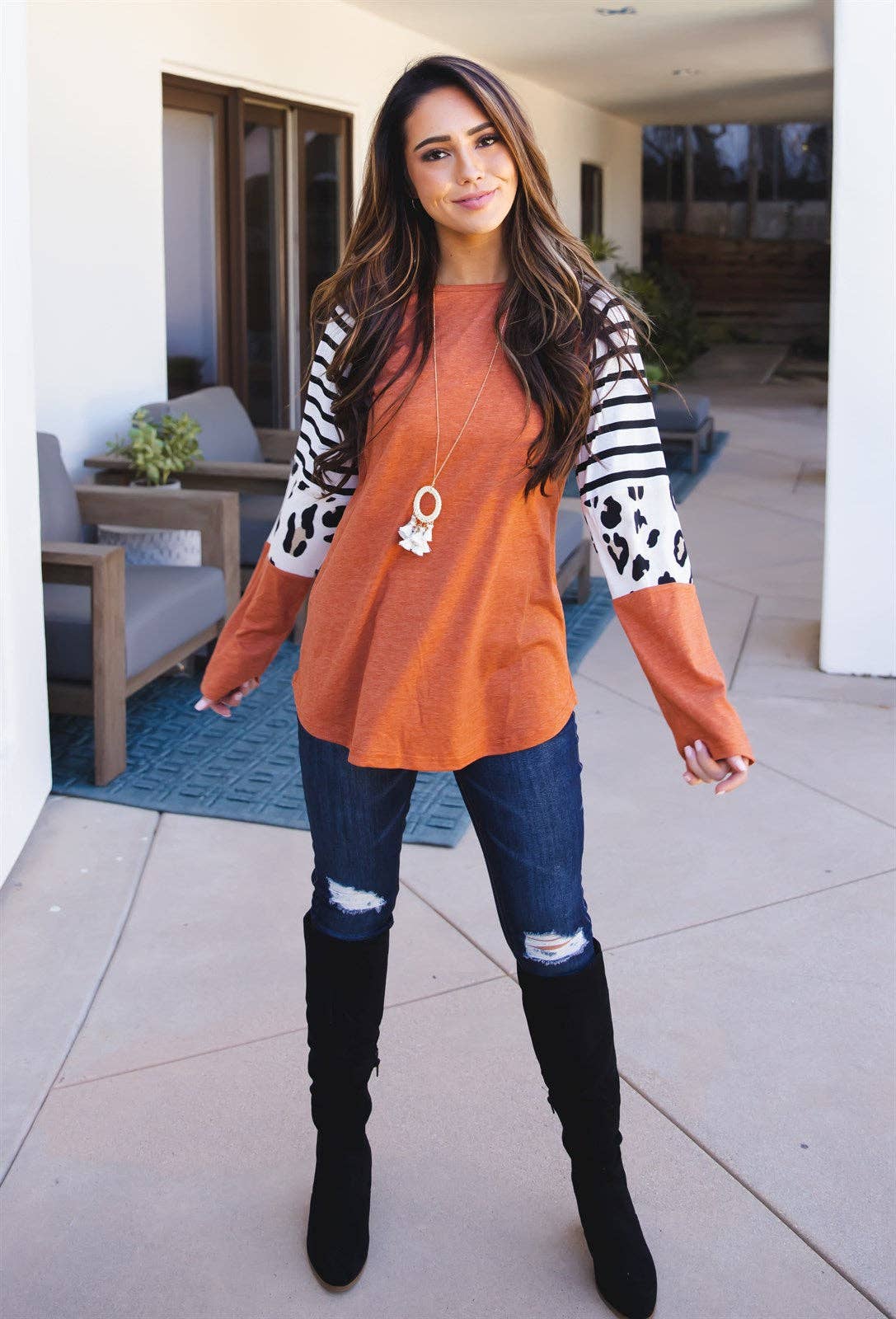 Stripe Animal Print Nancy Top