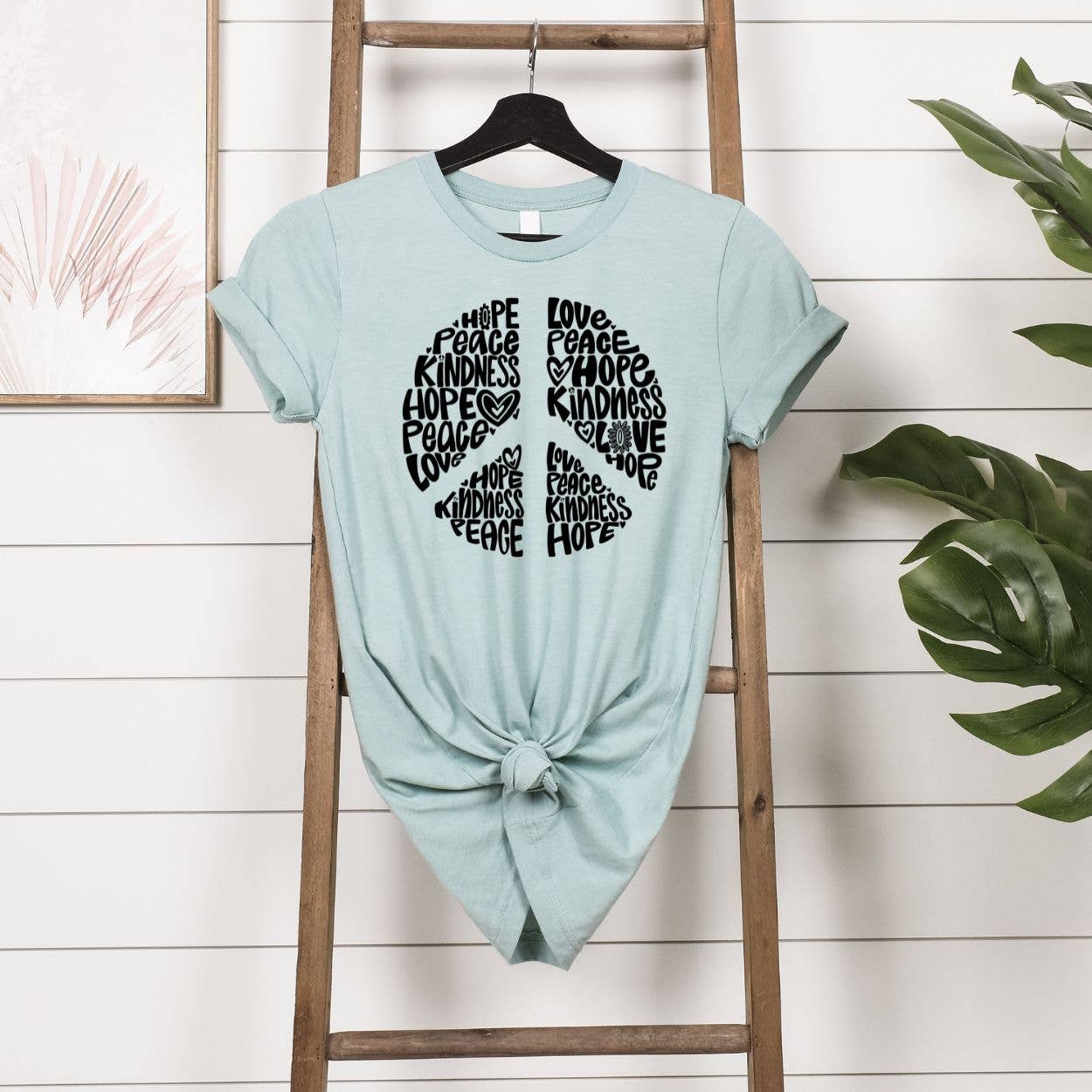 Peace Sign Word Art Dusty Blue Tee
