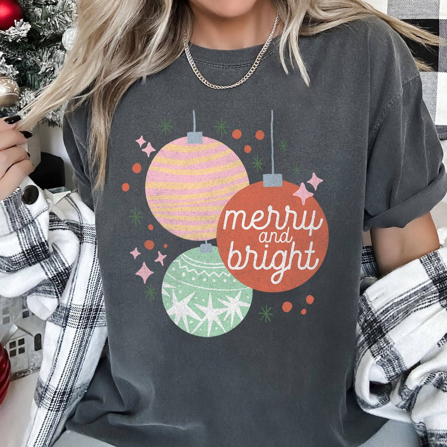 Merry And Bright, Pastel, Christmas Ornaments,, Tshirt