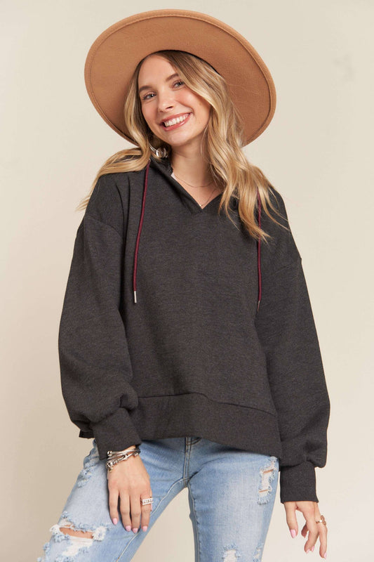 INSIDE NAPPED HOODIE TUNIC TOP