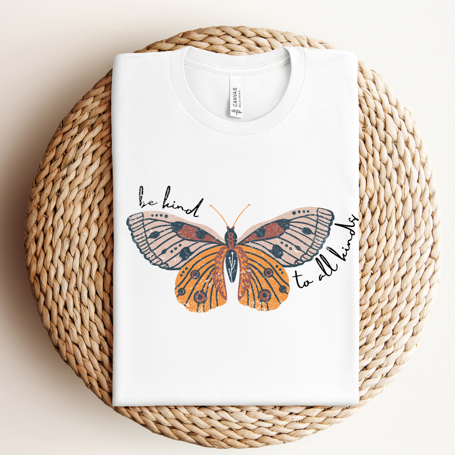 Be Kind Butterfly Graphic Tee: Light Beige