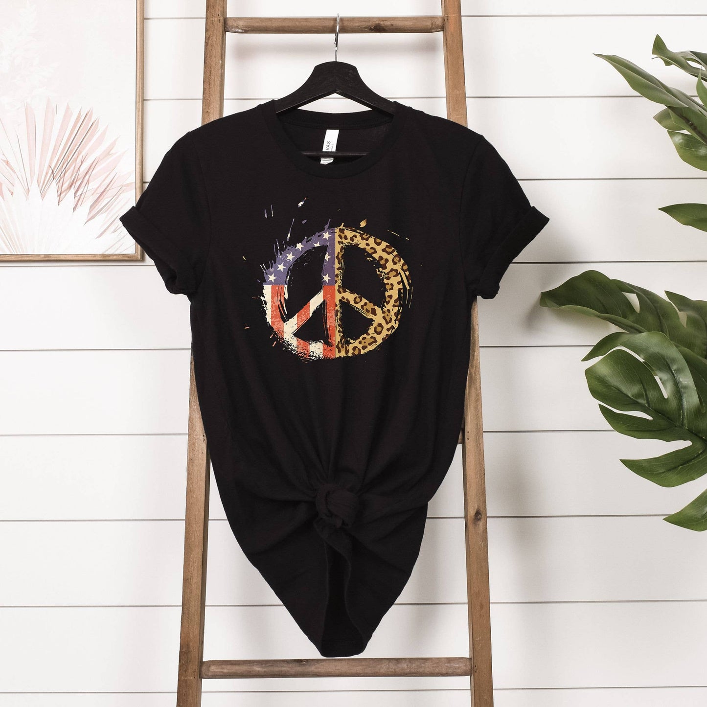 Distressed Americana Peace Black Tee