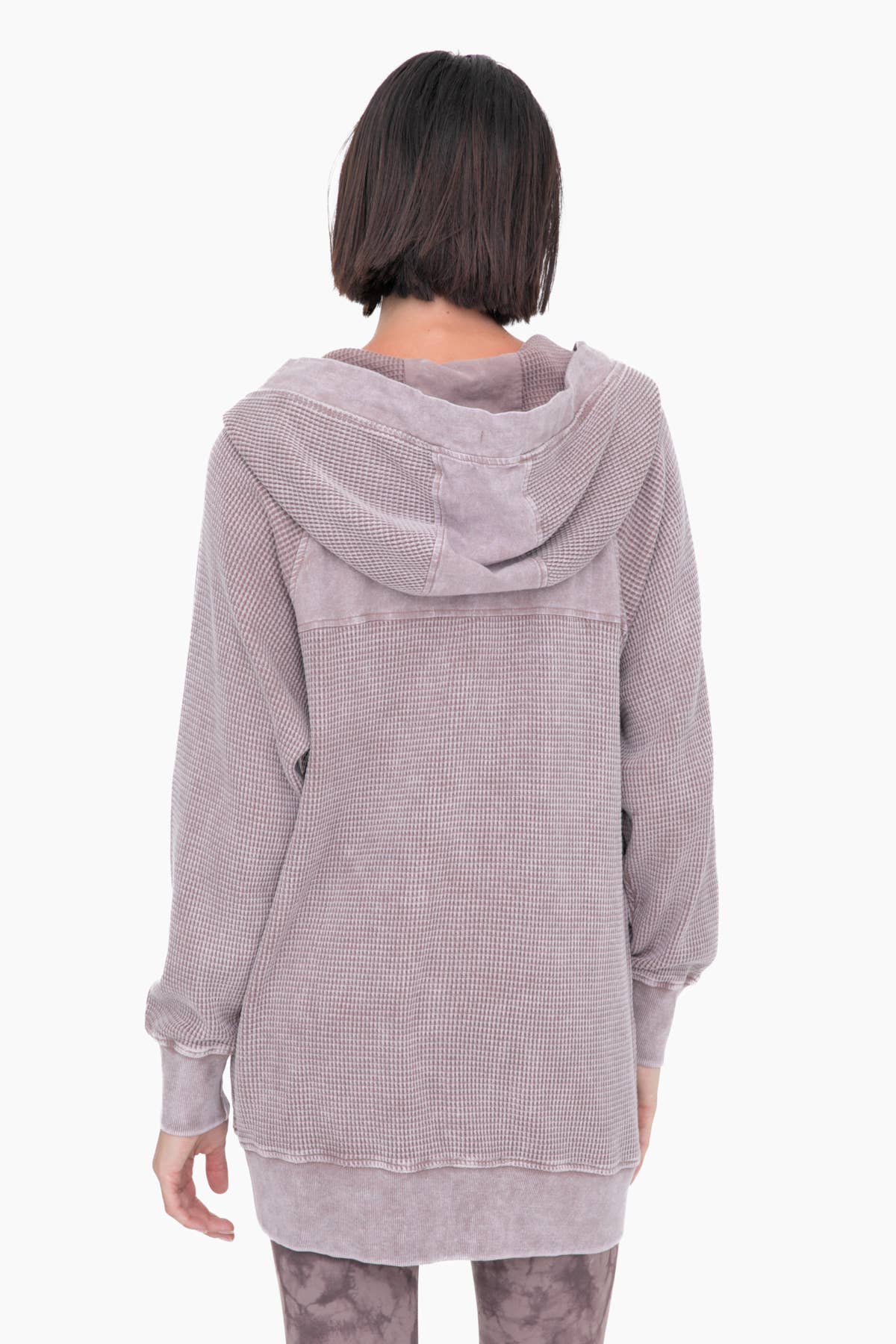 Oversized Mineral-Washed Zip-Up Hooded Jacket: DEEP TAUPE