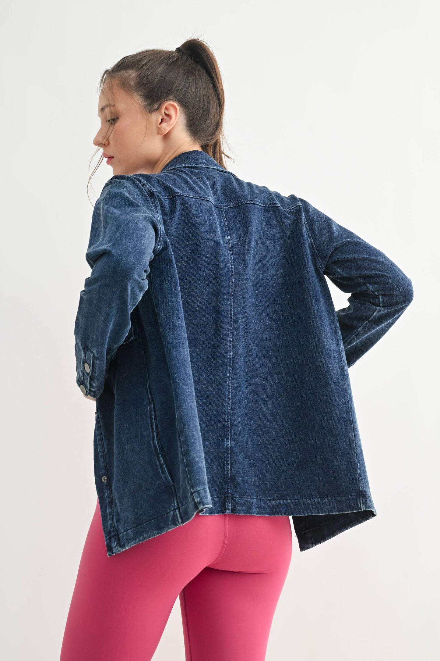 Cotton Blend Mineral Wash Shacket: DENIM