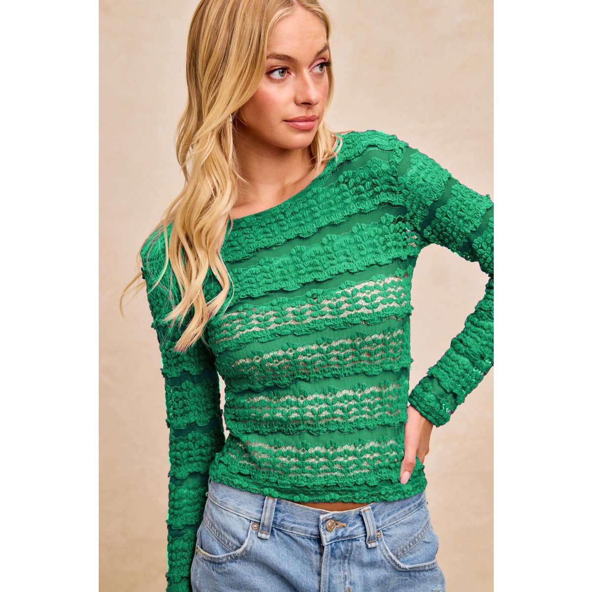 RUFFLES DETAIL MARDI GRAS COLOR FLOWER LACE TOP