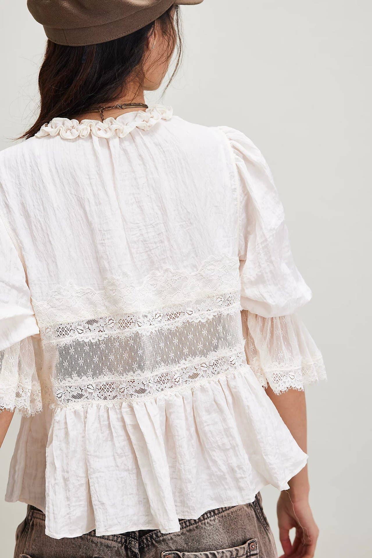 Boho vintage Victoria ancient ways tie front lace blouse