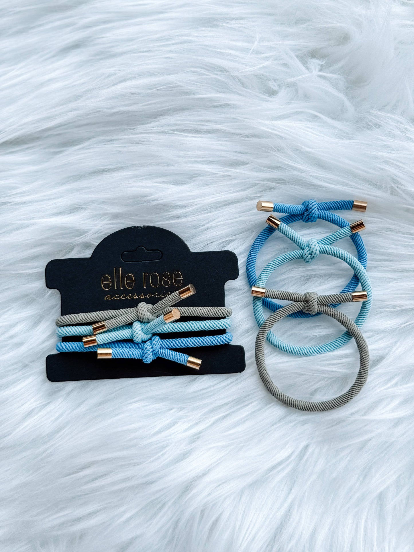 Blue Hair Tie/Bracelet Trio