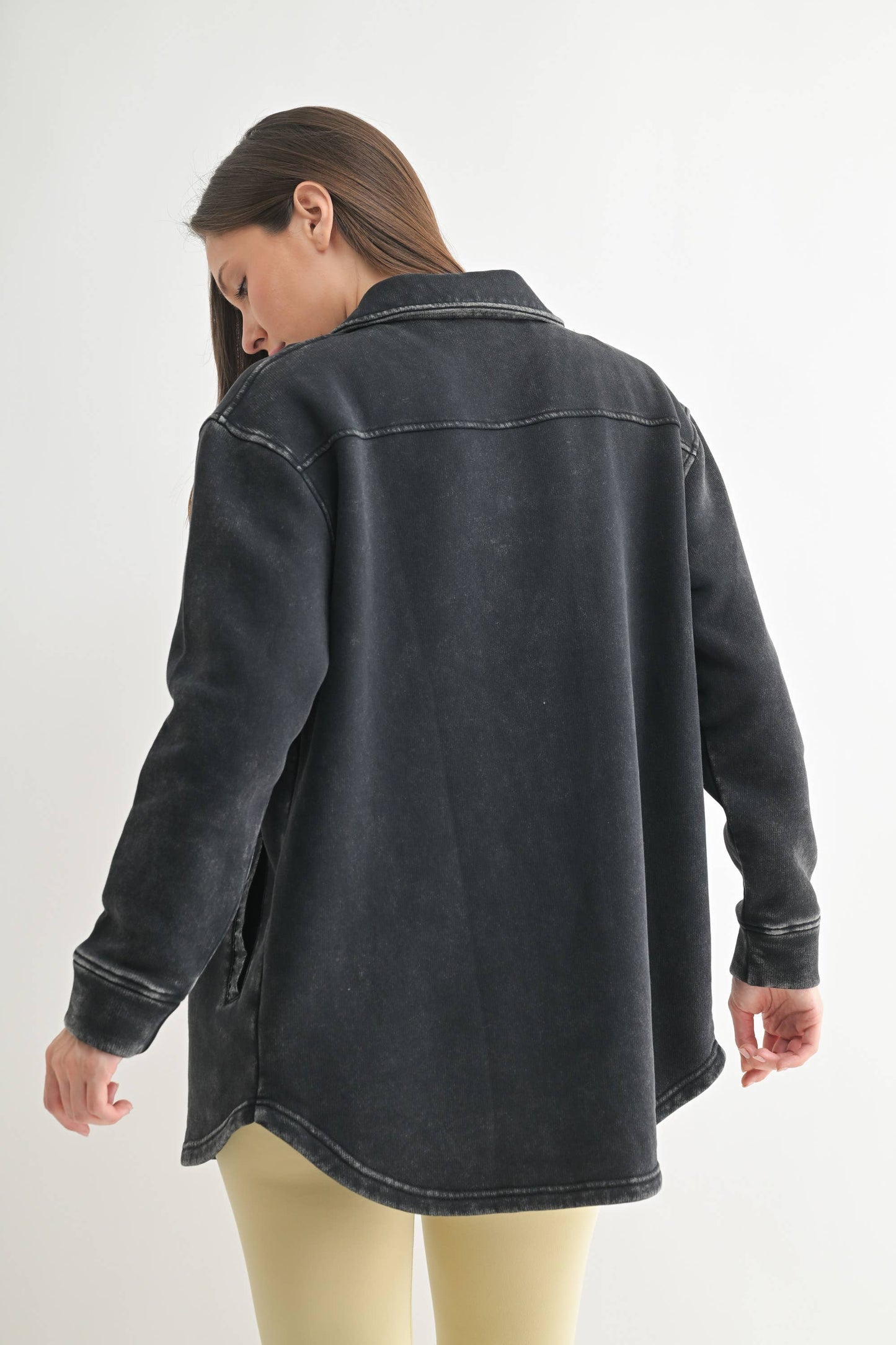 Snap-On Shacket with Pockets: NATURAL