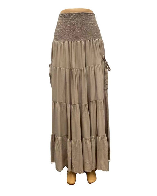 Bohemian Loose Plain Pockets Wrap Skirts