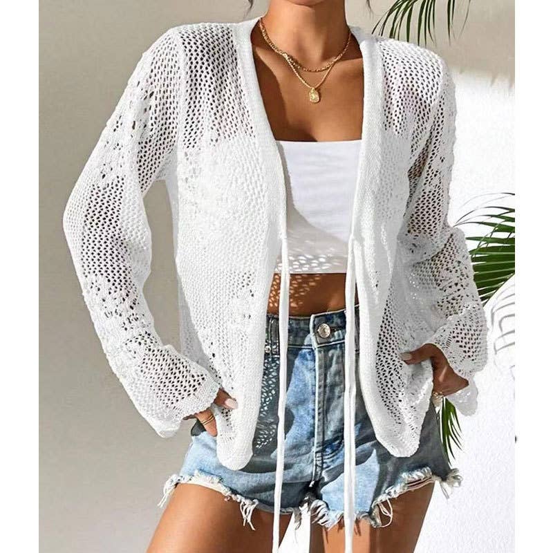 Floral Pattern Lace-Up Crochet Knit Beach Cover Top