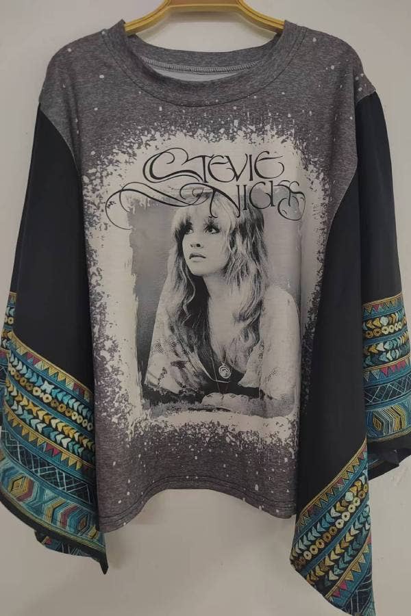 Western Vintage Graphic Batwing Kimono Sleeves Tees Boho Top