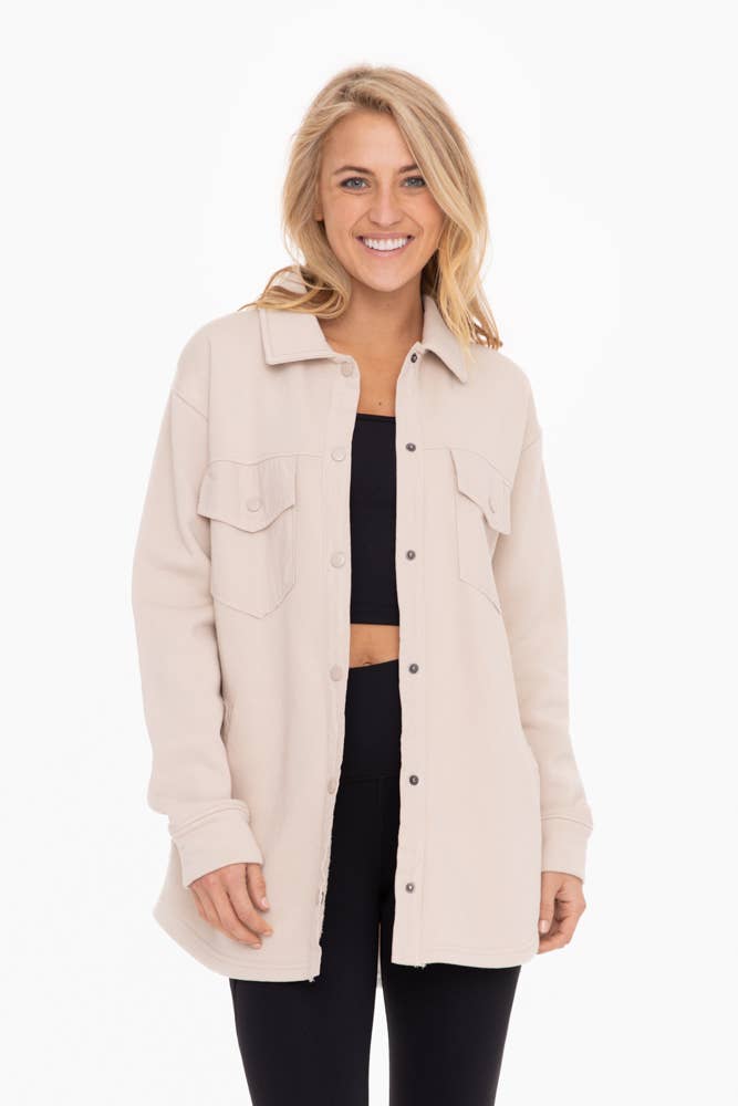 Snap-On Shacket with Pockets: NATURAL