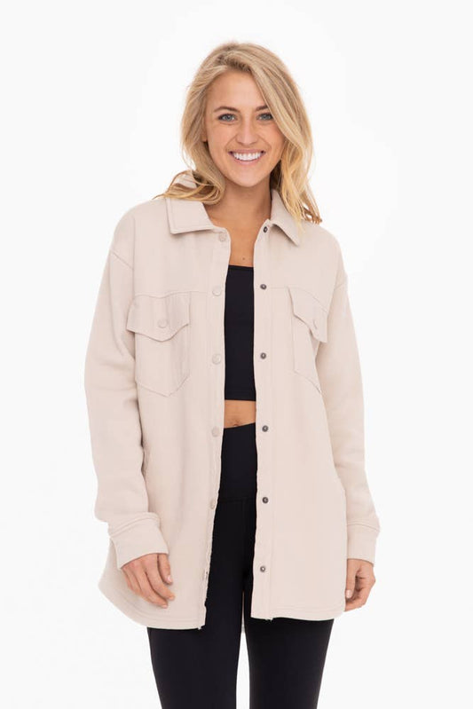 Snap-On Shacket with Pockets: NATURAL