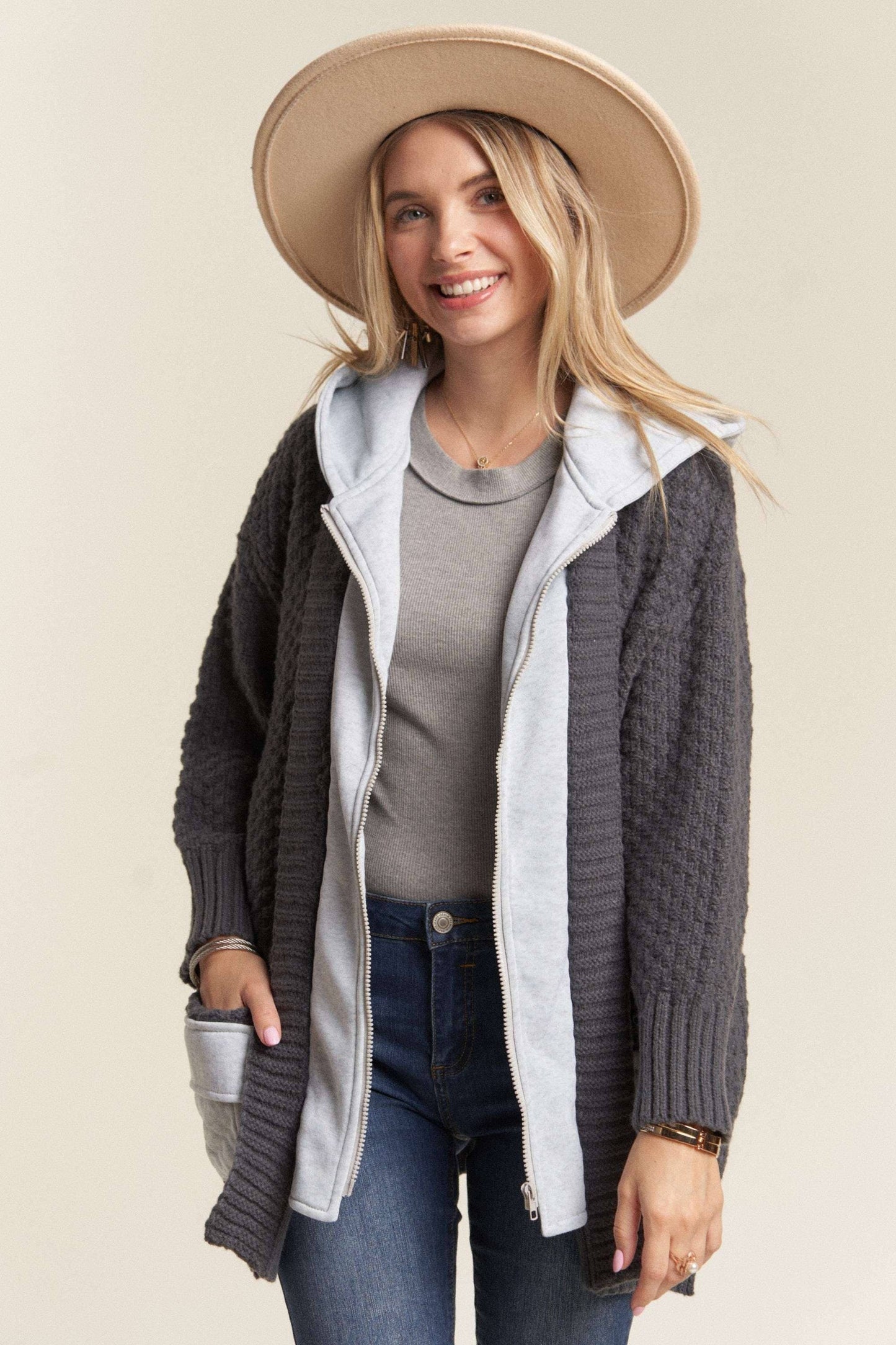 ZIP UP SWEATER HOODIE JACKET