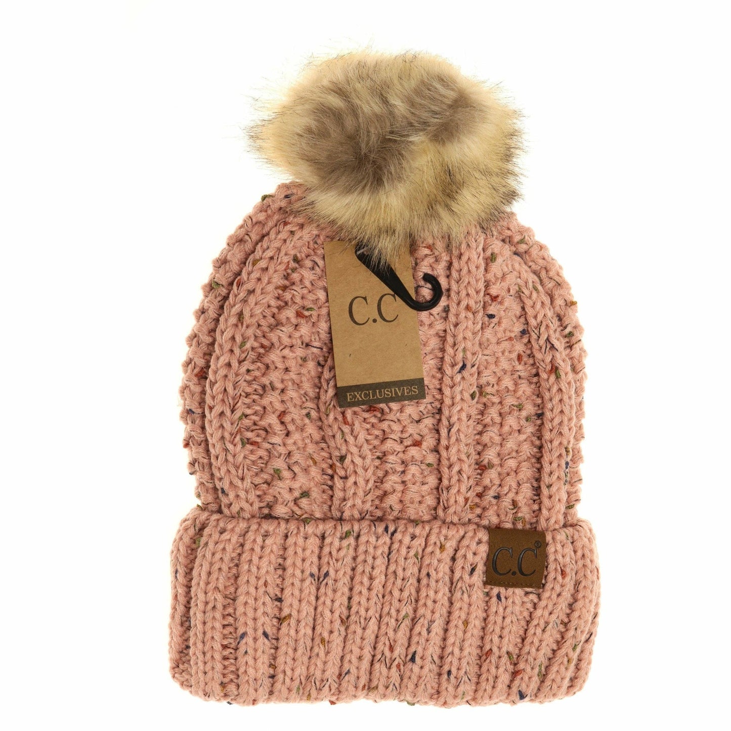 Fuzzy Lined Flecked Fur Pom CC Beanie YJ820CONFETTI