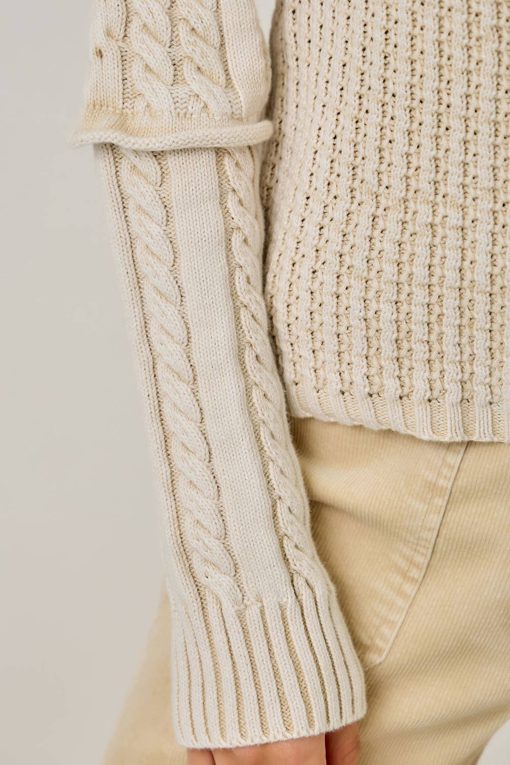Washed Cable Mock Neck Sweater