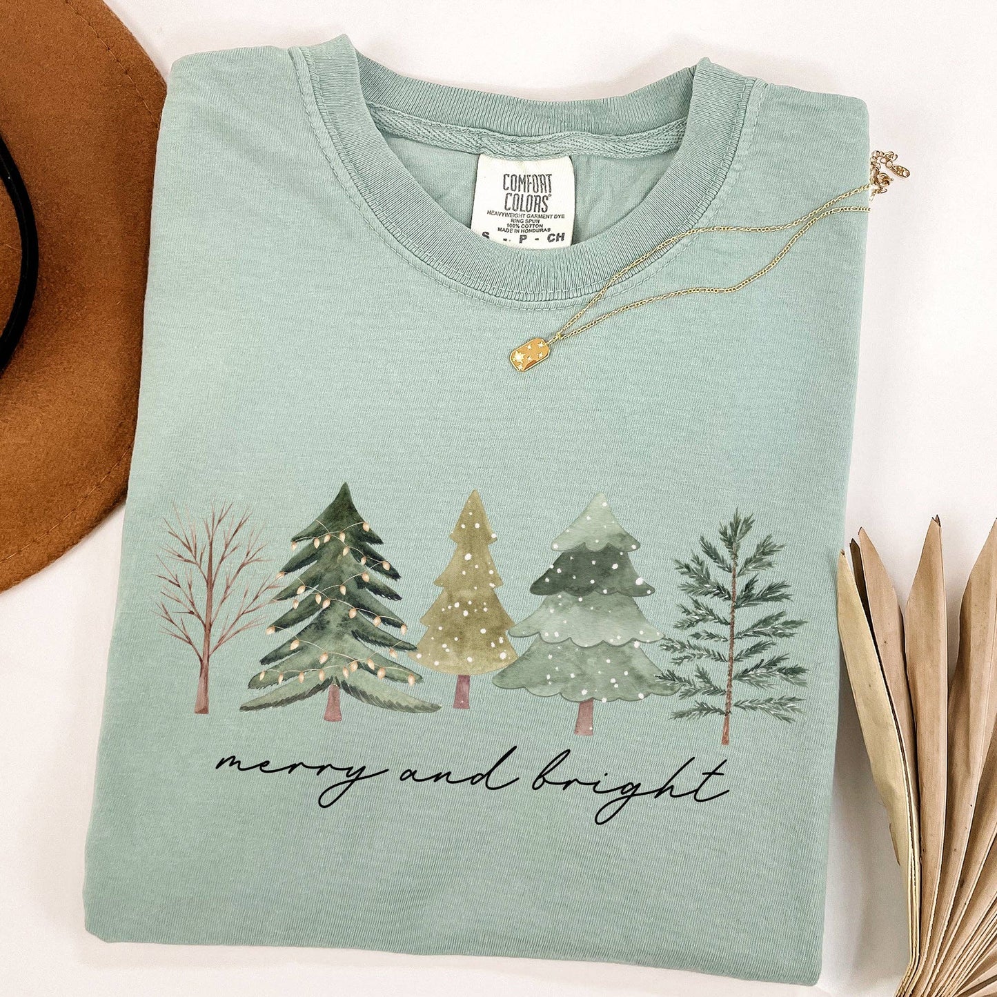 Merry and Bright, Christmas Trees, Minimalist Xmas Tshirt